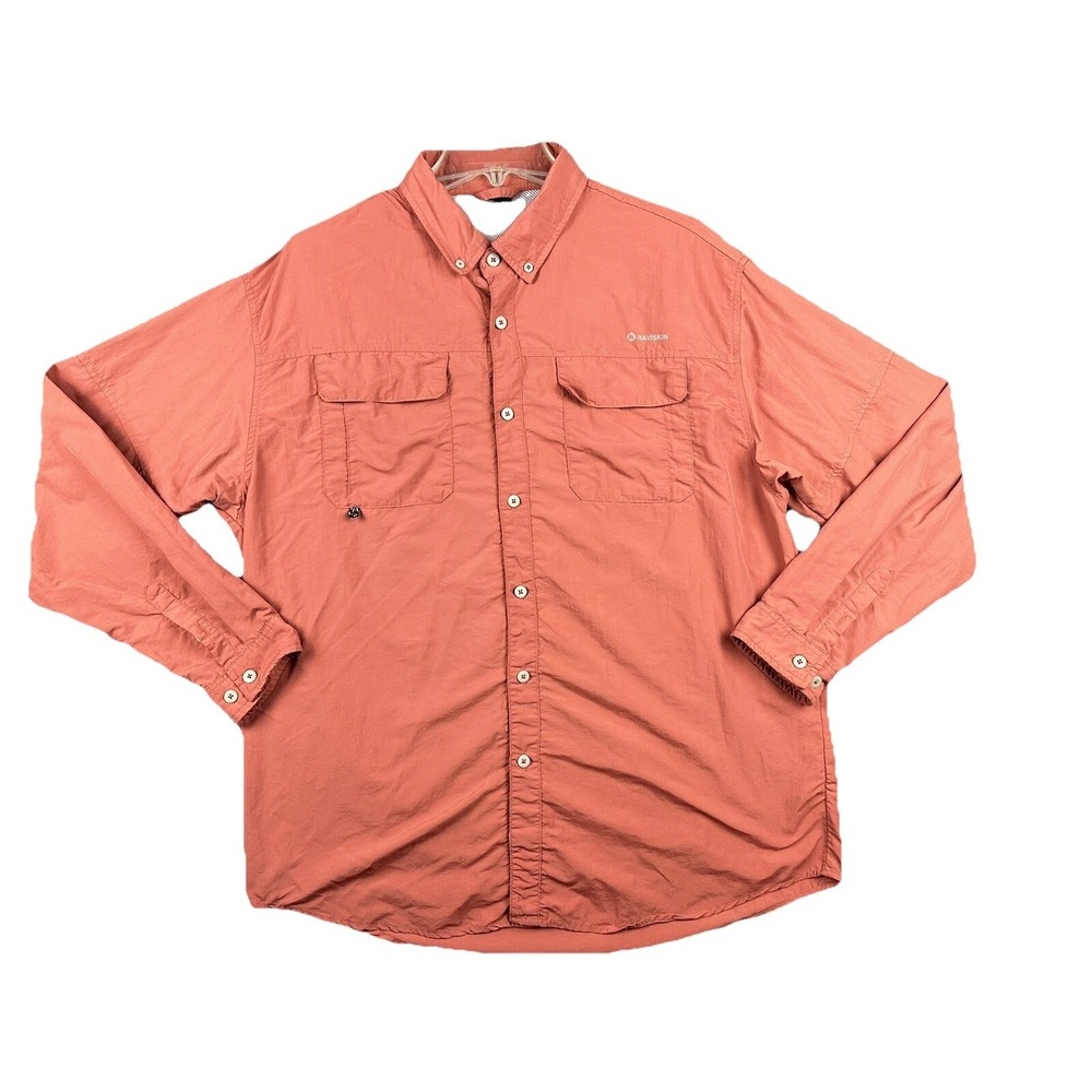 Naviskin Button Down Performance Shirt Men's Large Orange Copper Pockets L/S